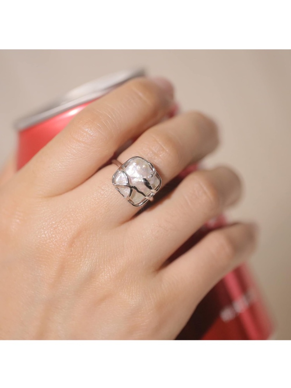 Sterling Silver Baroque Pearl Ring - White - Picture 2 of 4